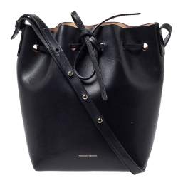 Mansur Gavriel Black Leather Drawstring Bucket Bag 