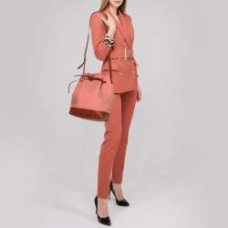 Pre Owned Mansur Gavriel Pink/Brown Canvas And Leather Large Bucket Bag