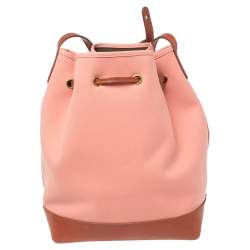 Pre Owned Mansur Gavriel Pink/Brown Canvas And Leather Large Bucket Bag