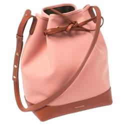 Pre Owned Mansur Gavriel Pink/Brown Canvas And Leather Large Bucket Bag