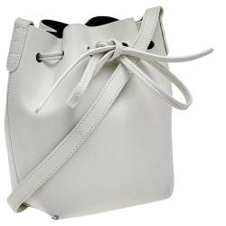Pre Owned Mansur Gavriel White Leather Mini Drawstring Crossbody Bag