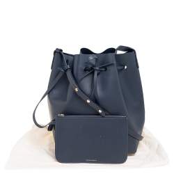 Pre Owned Mansur Gavriel Navy Blue Leather Drawstring Bucket Bag