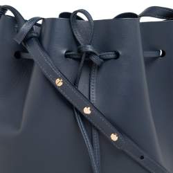 Pre Owned Mansur Gavriel Navy Blue Leather Drawstring Bucket Bag