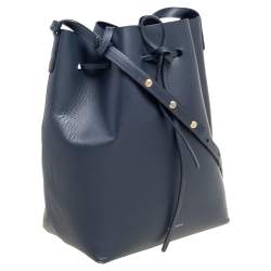 Pre Owned Mansur Gavriel Navy Blue Leather Drawstring Bucket Bag