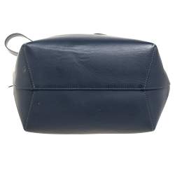 Pre Owned Mansur Gavriel Navy Blue Leather Drawstring Bucket Bag