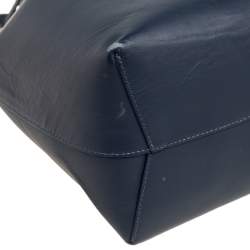 Pre Owned Mansur Gavriel Navy Blue Leather Drawstring Bucket Bag