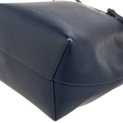 Pre Owned Mansur Gavriel Navy Blue Leather Drawstring Bucket Bag