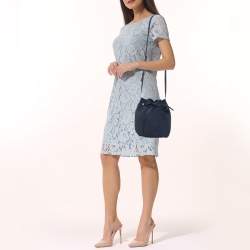 Pre Owned Mansur Gavriel Navy Blue Suede and Leather Mini Bucket Bag