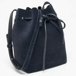 Pre Owned Mansur Gavriel Navy Blue Suede and Leather Mini Bucket Bag
