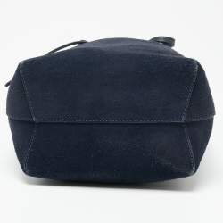 Pre Owned Mansur Gavriel Navy Blue Suede and Leather Mini Bucket Bag