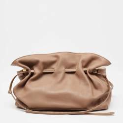 Pre Owned Mansur Gavriel Light Brown Leather Protea Drawstring Shoulder Bag