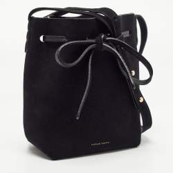 Mansur Gavriel Black Suede and Leather Bucket Drawstring Bag