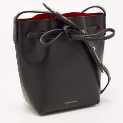 Mansur Gavriel Black Leather Bucket Drawstring Bag