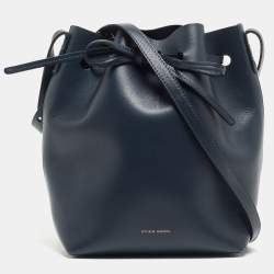 Mansur Gavriel Bucket Bag Black/Royal Coated Leather Medium Crossbody