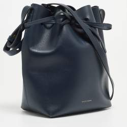 Pre Owned Mansur Gavriel Navy Blue Leather Mini Bucket Bag