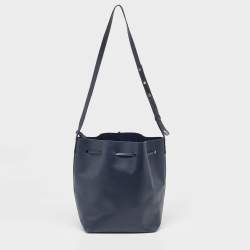 Pre Owned Mansur Gavriel Navy Blue Leather Bucket Bag 