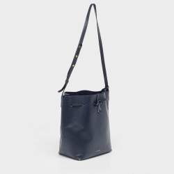 Pre Owned Mansur Gavriel Navy Blue Leather Bucket Bag 