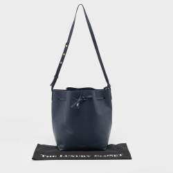 Pre Owned Mansur Gavriel Navy Blue Leather Bucket Bag 