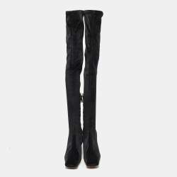 مملوكة مسبقًا Manudieci Size 40 Black Velvet Knee Length Boots