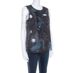 Pre Owned Marc by Marc Jacobs Black Stargazer Print Cotton Silk Ruffled Sleeveless Top S