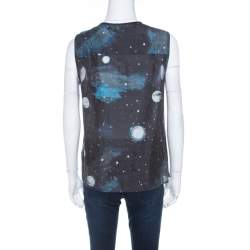 Pre Owned Marc by Marc Jacobs Black Stargazer Print Cotton Silk Ruffled Sleeveless Top S