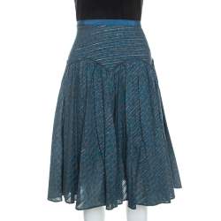 Pre Owned تنورة مارك جاكوبس ميدي مخطط لوركس قطن مطبوعة زهور أزرق M