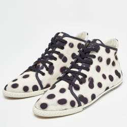 Pre Owned Marc by Marc Jacobs Cream And Black Canvas Polka Dot High Top Sneakers Size 40