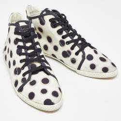 Pre Owned Marc by Marc Jacobs Cream And Black Canvas Polka Dot High Top Sneakers Size 40