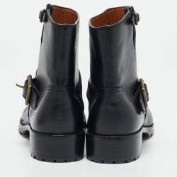 مملوكة مسبقًا Marc by Marc Jacobs Black Leather Ankle Length Engineer Buckle Boots Size 39
