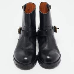 مملوكة مسبقًا Marc by Marc Jacobs Black Leather Ankle Length Engineer Buckle Boots Size 39