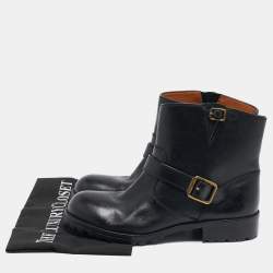 مملوكة مسبقًا Marc by Marc Jacobs Black Leather Ankle Length Engineer Buckle Boots Size 39