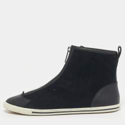 Pre Owned Marc by Marc Jacobs Black Leather and Suede Zip Front High Top Sneakers Size 37