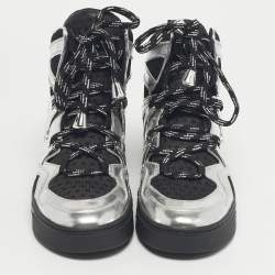 مملوكة مسبقًا Marc by Marc Jacobs Silver/Black Leather and Fabric High Top Sneakers Size 36