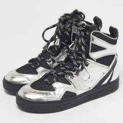 مملوكة مسبقًا Marc by Marc Jacobs Silver/Black Leather and Fabric High Top Sneakers Size 36