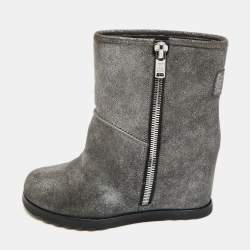 Pre Owned Marc by Marc Jacobs Silver Suede Ankle Length Boots Size 37