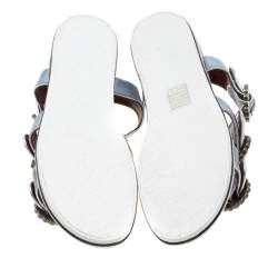 Pre Owned Marc By Marc Jacobs Grey Satin Crystal Embellished Buckle Flat Strappy Sandals Size 36