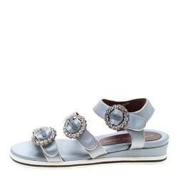 Pre Owned Marc By Marc Jacobs Grey Satin Crystal Embellished Buckle Flat Strappy Sandals Size 36