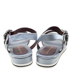 Pre Owned Marc By Marc Jacobs Grey Satin Crystal Embellished Buckle Flat Strappy Sandals Size 36