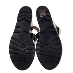 Pre Owned صندل مارك باي مارك جاكوبس سير كاحل نعل سميك جلد نقش ثعبان أسود مقاس 39