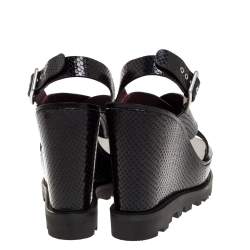 Pre Owned صندل مارك باي مارك جاكوبس سير كاحل نعل سميك جلد نقش ثعبان أسود مقاس 39