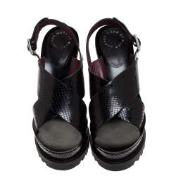 Pre Owned صندل مارك باي مارك جاكوبس سير كاحل نعل سميك جلد نقش ثعبان أسود مقاس 39