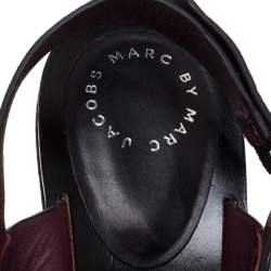 Pre Owned صندل مارك باي مارك جاكوبس سير كاحل نعل سميك جلد نقش ثعبان أسود مقاس 39