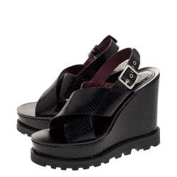 Pre Owned صندل مارك باي مارك جاكوبس سير كاحل نعل سميك جلد نقش ثعبان أسود مقاس 39