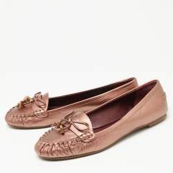 Pre Owned Marc by Marc Jacobs Metallic Bronze Leather Loafers Size 37.5