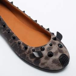 Pre Owned Marc by Marc Jacobs Grey Camo Embossed Leather Spike Trim Mouse Ballet Flats Size 36.5