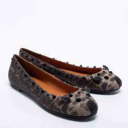 Pre Owned Marc by Marc Jacobs Grey Camo Embossed Leather Spike Trim Mouse Ballet Flats Size 36.5