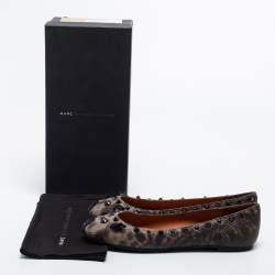 Pre Owned Marc by Marc Jacobs Grey Camo Embossed Leather Spike Trim Mouse Ballet Flats Size 36.5