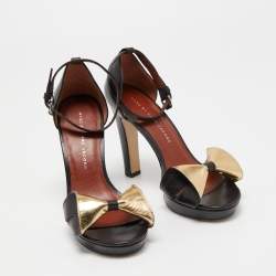 Pre Owned Marc by Marc Jacobs Black Leather Bow Platform Ankle Strap Sandals Size 36