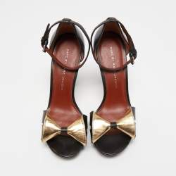 Pre Owned Marc by Marc Jacobs Black Leather Bow Platform Ankle Strap Sandals Size 36