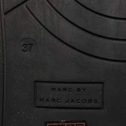 Pre Owned Marc by Marc Jacobs Gold/Black Leather and Fabric High Top Sneakers Size 37 